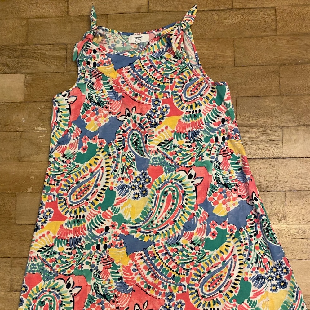 🎉Crown & Ivy Sleeveless Tie-Shoulder Dress Colorful Print XL NWOT - Picture 1 of 4